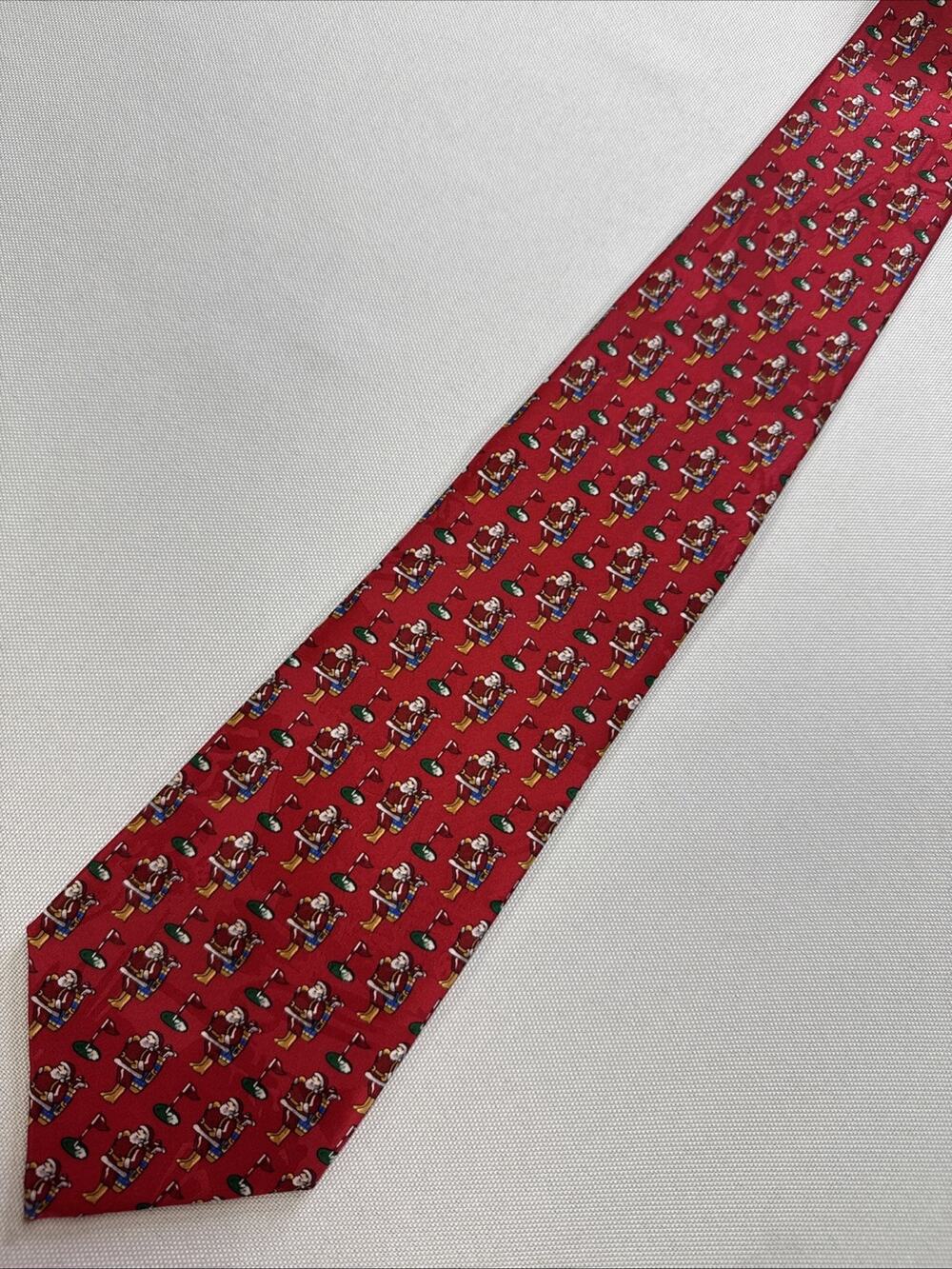 Vintage Puritan Santa Golf Christmas Necktie Red Novelty Holiday Men’s Tie